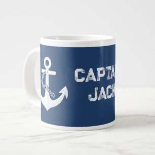 Taza De Café Gigante Ancla Náutica Vela Embarcación Blanco Azul Marina