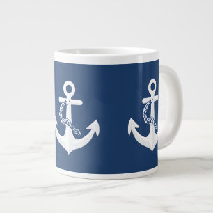 Taza De Café Gigante Ancla Náutica Vela Navegación Blanco Azul Marina