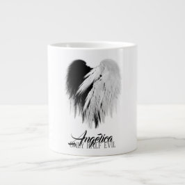 Taza De Café Gigante ANGEL WINGS CORAZÓN Negro + Blanco sólo mitad Mal 