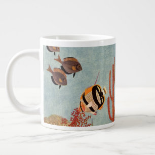 Taza De Café Gigante Angelfish en coral, pescado tropical vintage en el