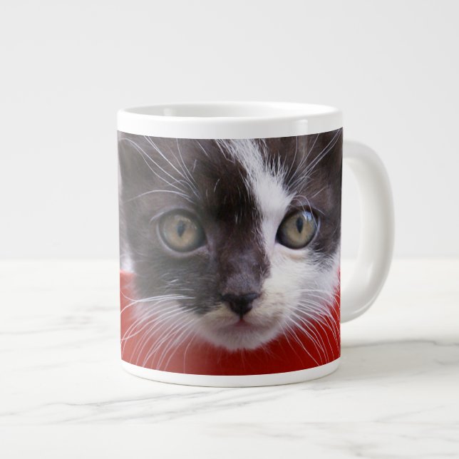 Taza De Café Gigante Animales de bebé más afectados | Gatito blanco y n (Derecha)