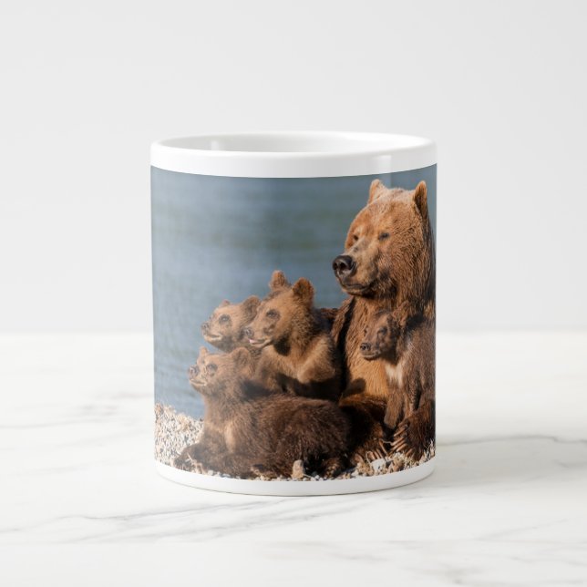 Taza De Café Gigante Animales de bebé más afectados | Madre Oso y Cubos (Frente)