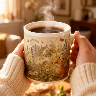 Taza De Café Gigante Animales de Bosque Vintage Botánico Cottagecore