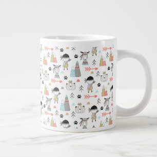 Taza De Café Gigante Animales de bosque y patrón de chico indio