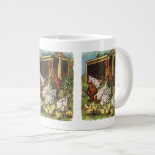 Taza De Café Gigante Animales de granja antiguos, gallo, gallinas, poll