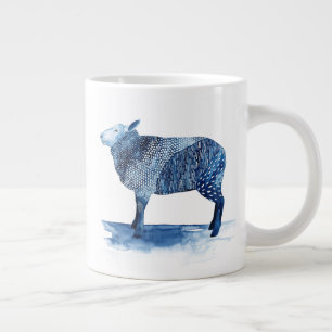 Taza De Café Gigante Animales de granja azul cobalto - Ovejas