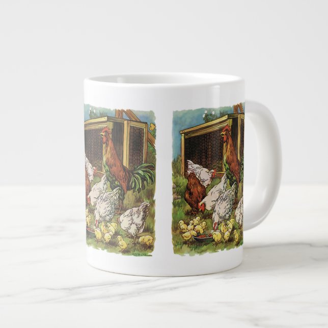 Taza De Café Gigante Animales de granja de cosecha, gallos, gallinas (Derecha)
