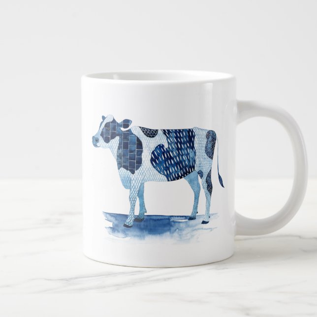 Taza De Café Gigante Animales de la granja azul cobalto - vaca (Derecha)