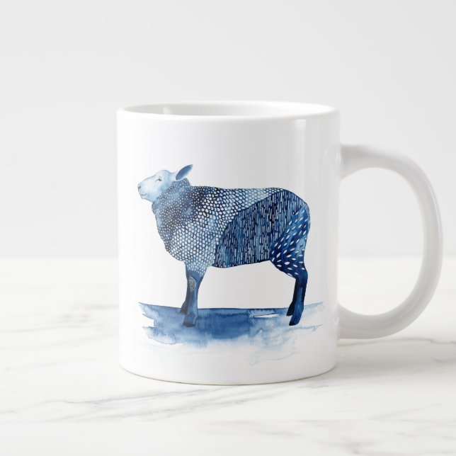 Taza De Café Gigante Animales de la Granja Azul de Cobalto - Oveja (Derecha)