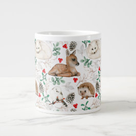 Taza De Café Gigante Animales de Woodland, patrón de Navidades blancos