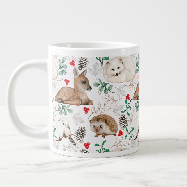Taza De Café Gigante Animales de Woodland, patrón de Navidades blancos (Izquierda)
