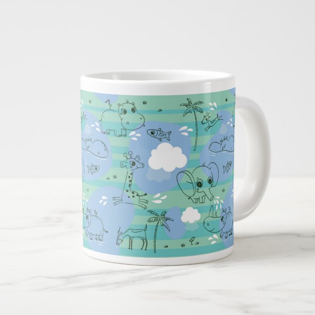 Taza De Café Gigante Animales lindos que juegan con agua 3 (Derecha)