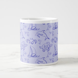Taza De Café Gigante Animales marinos y patrón de dibujo de una línea