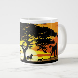 Taza De Café Gigante Animales salvajes al atardecer en la sabana africa