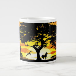 Taza De Café Gigante Animales salvajes al atardecer en la sabana africa