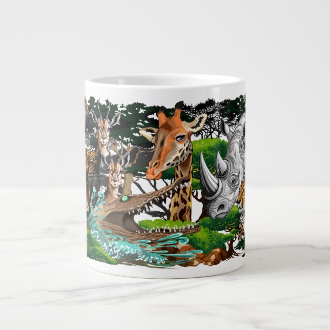 Taza De Café Gigante Animales salvajes de sabana africanos (Frente)