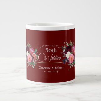Taza De Café Gigante Aniversario Boda de Parejas Rojas 50 Personalizada