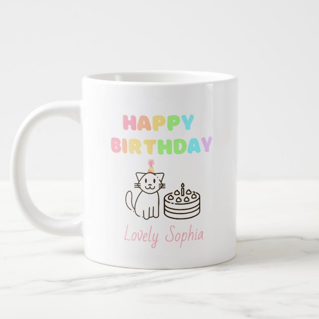 Taza De Café Gigante Aniversario feliz de Rainbow&Cat (Izquierda)