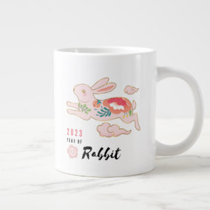 Taza De Café Gigante Año de Conejo y Mug de Flor