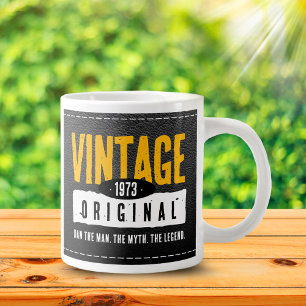 Taza De Café Gigante Año de nacimiento original de cuero negro