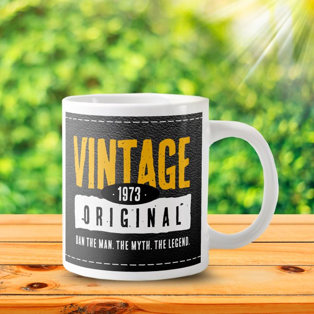 Taza De Café Gigante Año de nacimiento original de cuero negro (Vintage Birth Year Original The Man Myth Legend Jumbo Coffee Mug.)