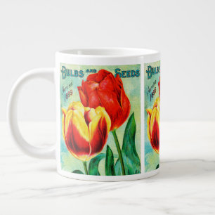 Taza De Café Gigante Anuncio de jardín antiguo, tulipanes rojos amarill