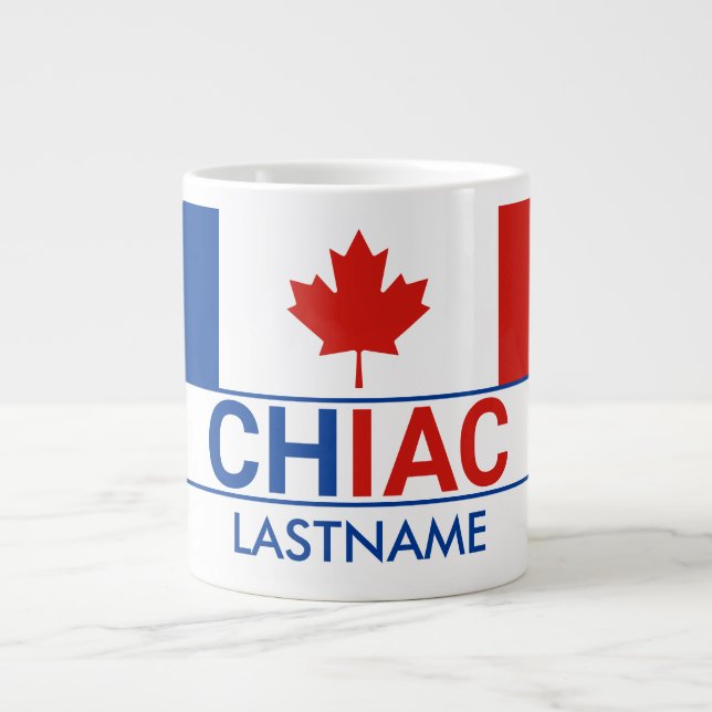 Taza De Café Gigante Apellido de la bandera canadiense de Chiac Acadian (Frente)