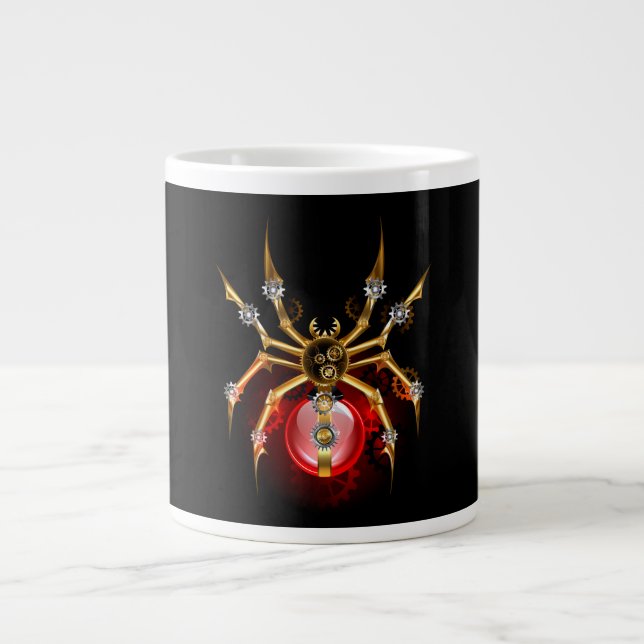 Taza De Café Gigante Araña de vapor sobre negro (Frente)