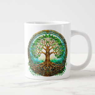 Taza De Café Gigante Árbol celta de vida en verde esmeralda