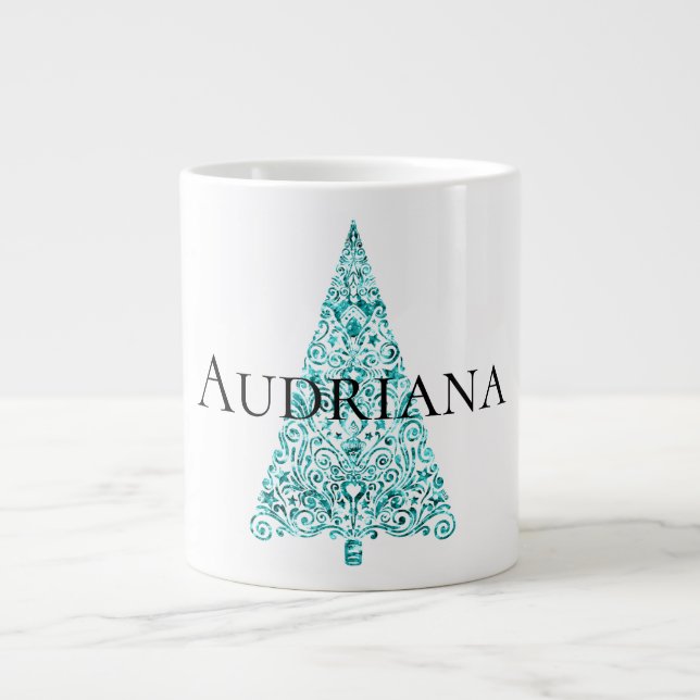 Taza De Café Gigante Árbol de Navidad azul Aqua (Frente)