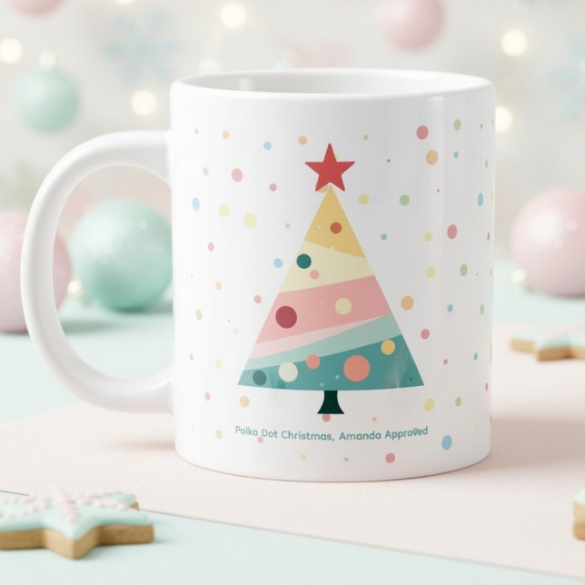 Taza De Café Gigante Árbol de Navidad de Punto de Polka Pastel capricho (Pastel color polka dot Christmas tree mug)