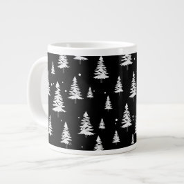 Taza De Café Gigante Árbol negro y blanco de Navidad