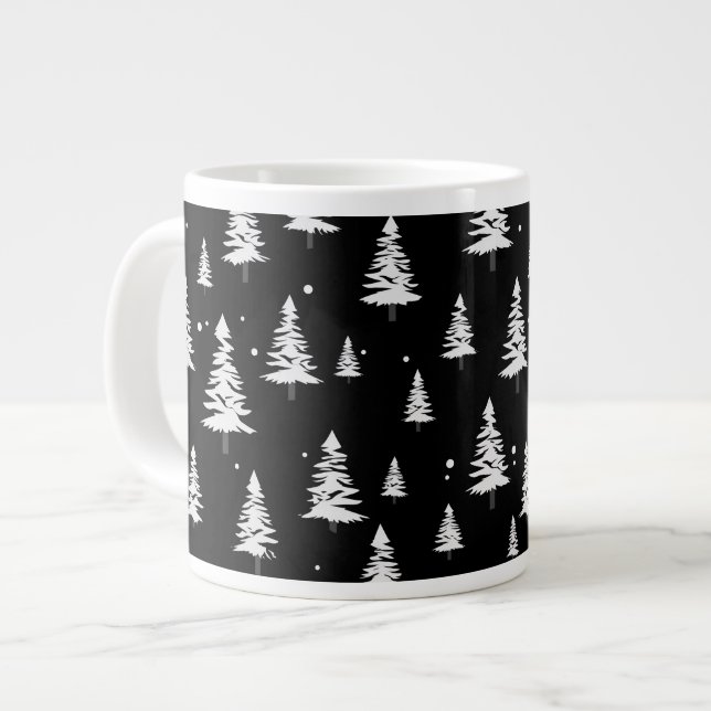 Taza De Café Gigante Árbol negro y blanco de Navidad (Izquierda)