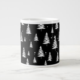 Taza De Café Gigante Árbol negro y blanco de Navidad