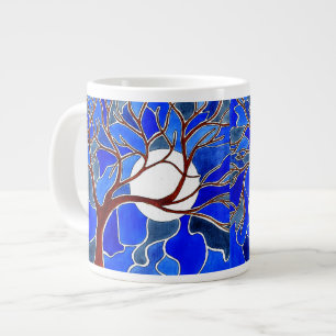 Taza De Café Gigante Árbol y luna en la lona - azul