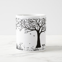Taza De Café Gigante Árboles negros en fondo blanco