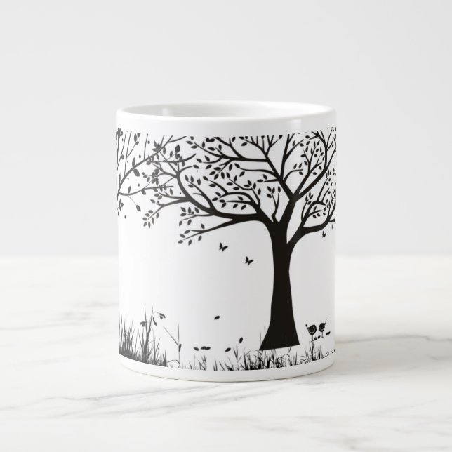 Taza De Café Gigante Árboles negros en fondo blanco (Frente)