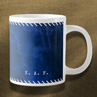 Taza De Café Gigante Archivador de cuero azul con puntadas angustiadas