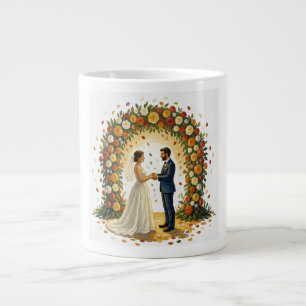 Taza De Café Gigante Arco de Boda Romántico Rosas Doradas Pareja