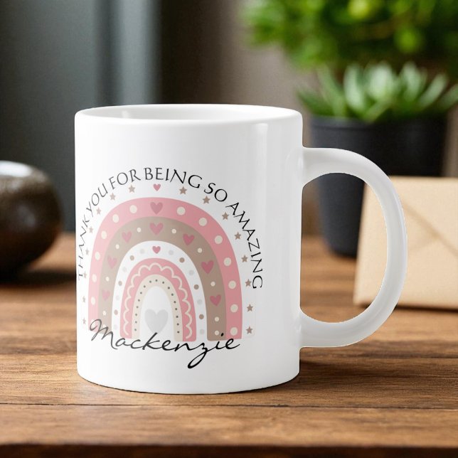 Taza De Café Gigante Arcoiris Personalizado Añadir Mensaje Y Nombre (Personalized Rainbow Add Message And Name Giant Coffee Mug by Ricaso. Create your own, add text)