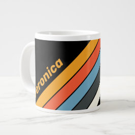 Taza De Café Gigante Arcoíris Retro Oscuro a Rayas con Nombre