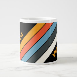 Taza De Café Gigante Arcoíris Retro Oscuro a Rayas con Nombre
