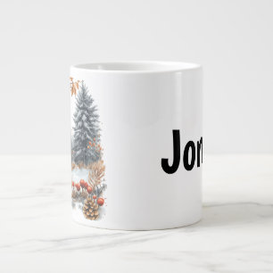 Taza De Café Gigante Ardilla de invierno personalizada en bosque escarc