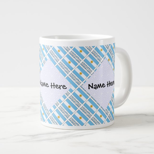 Taza De Café Gigante Argentina: La bandera argentina enlosada texto per (Derecha)