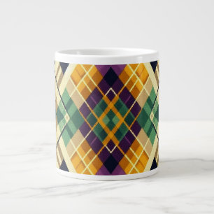 Taza De Café Gigante Argyle Mardi Gras verde púrpura amarillo
