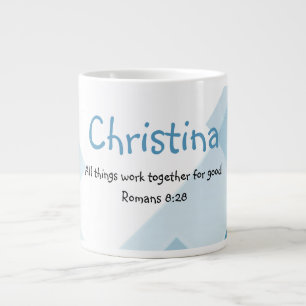 Taza De Café Gigante Arte abstracto azul blanco cita bíblica inspirador