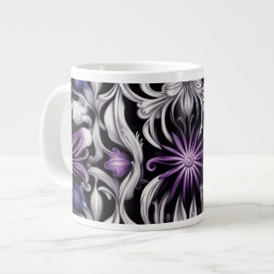 Taza De Café Gigante Arte abstracto de flores púrpura y púrpura claro