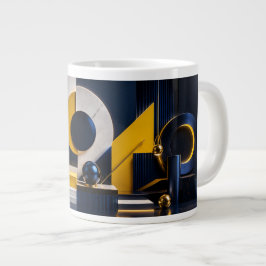 Taza De Café Gigante Arte abstracto dinámico con azul marino, dorado y