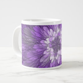Taza De Café Gigante Arte abstracto fractal de flor púrpura psicodélico