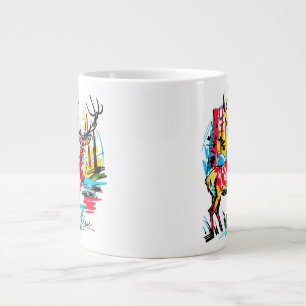 Taza De Café Gigante Arte abstracto vibrante de ciervos en el bosque, a